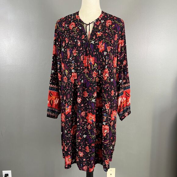 Old Navy Tunic Dress M Floral Boho Peasant Oversized Short Pintuck Resort Casual - Picture 1 of 6
